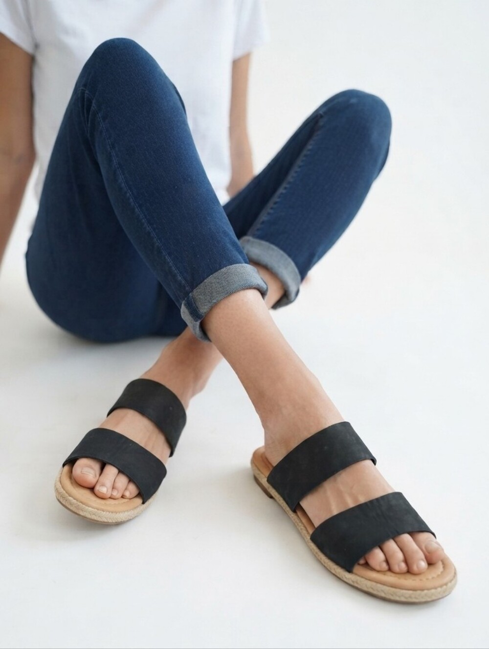 LUCKY BRAND WYNTOR Leather Espadrilles Flat Sandals Slip On Size 8M Black